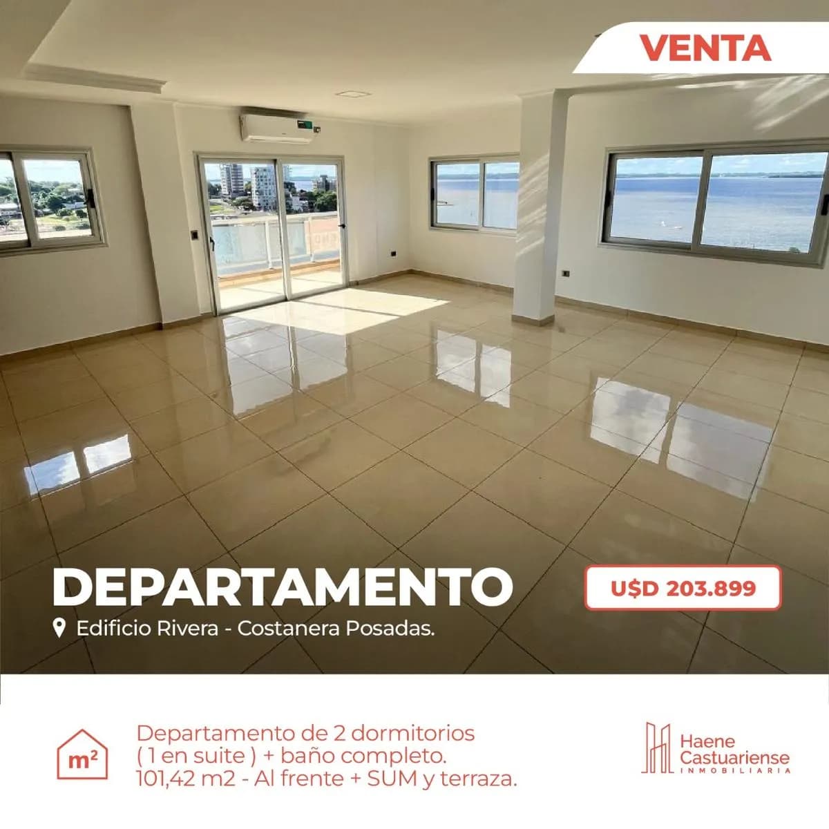Departamento de Dos Dormitorios en Venta sobre Costanera