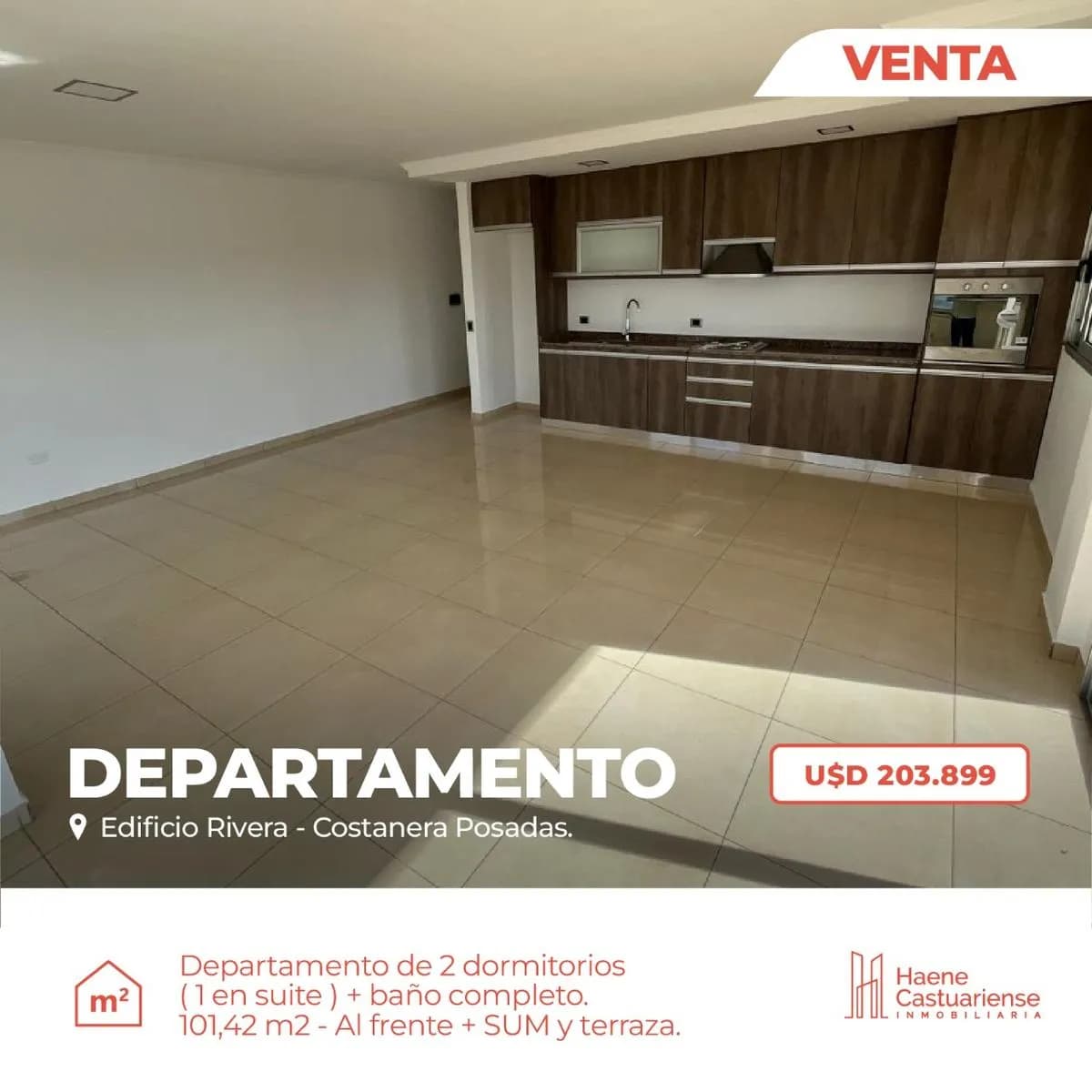 Departamento de Dos Dormitorios en Venta sobre Costanera