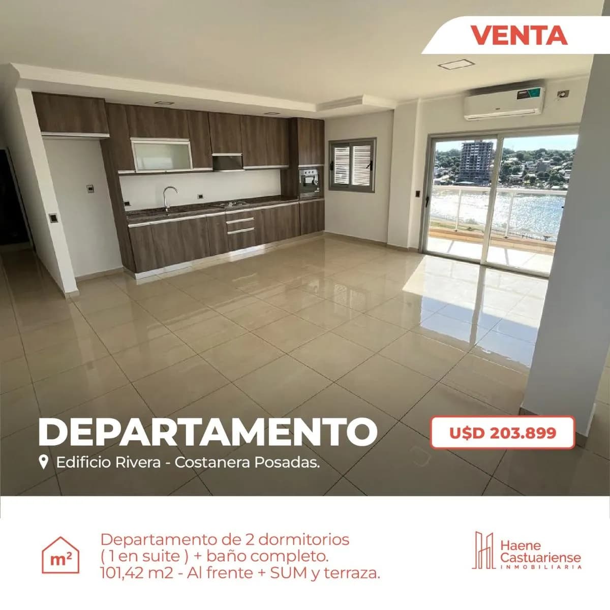 Departamento de Dos Dormitorios en Venta sobre Costanera