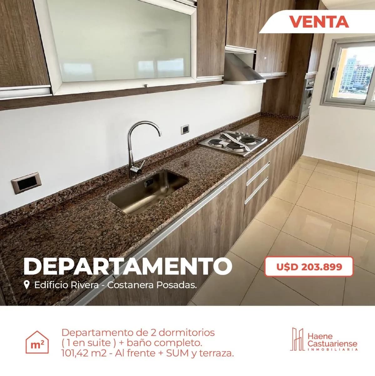 Departamento de Dos Dormitorios en Venta sobre Costanera
