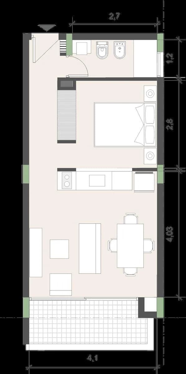 Departamento Monoambiente en pozo en venta