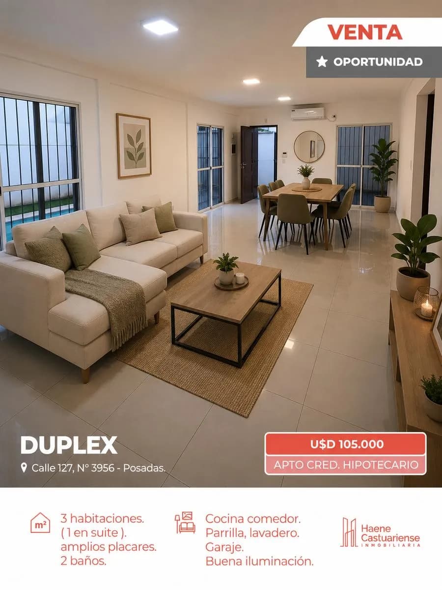 Duplex en Venta de 3 Dormitorios apto a Credito