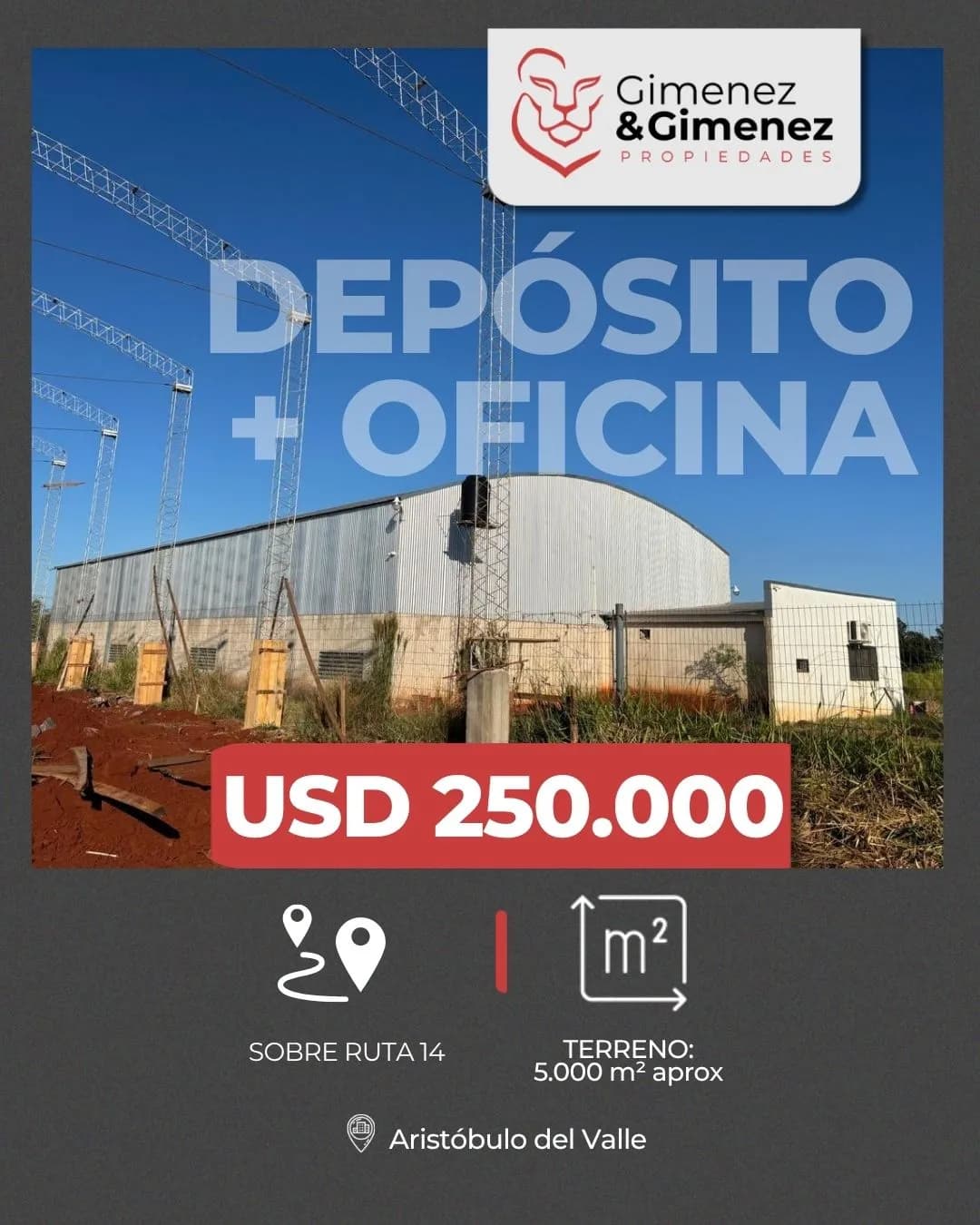 DEPÓSITO + OFICINA EN VENTA SOBRE RUTA 14 – ARISTÓBULO DEL VALLE