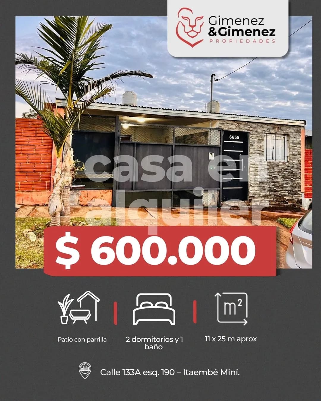 CASA EN ALQUILER 2 dormitorios – ITAEMBÉ MINÍ