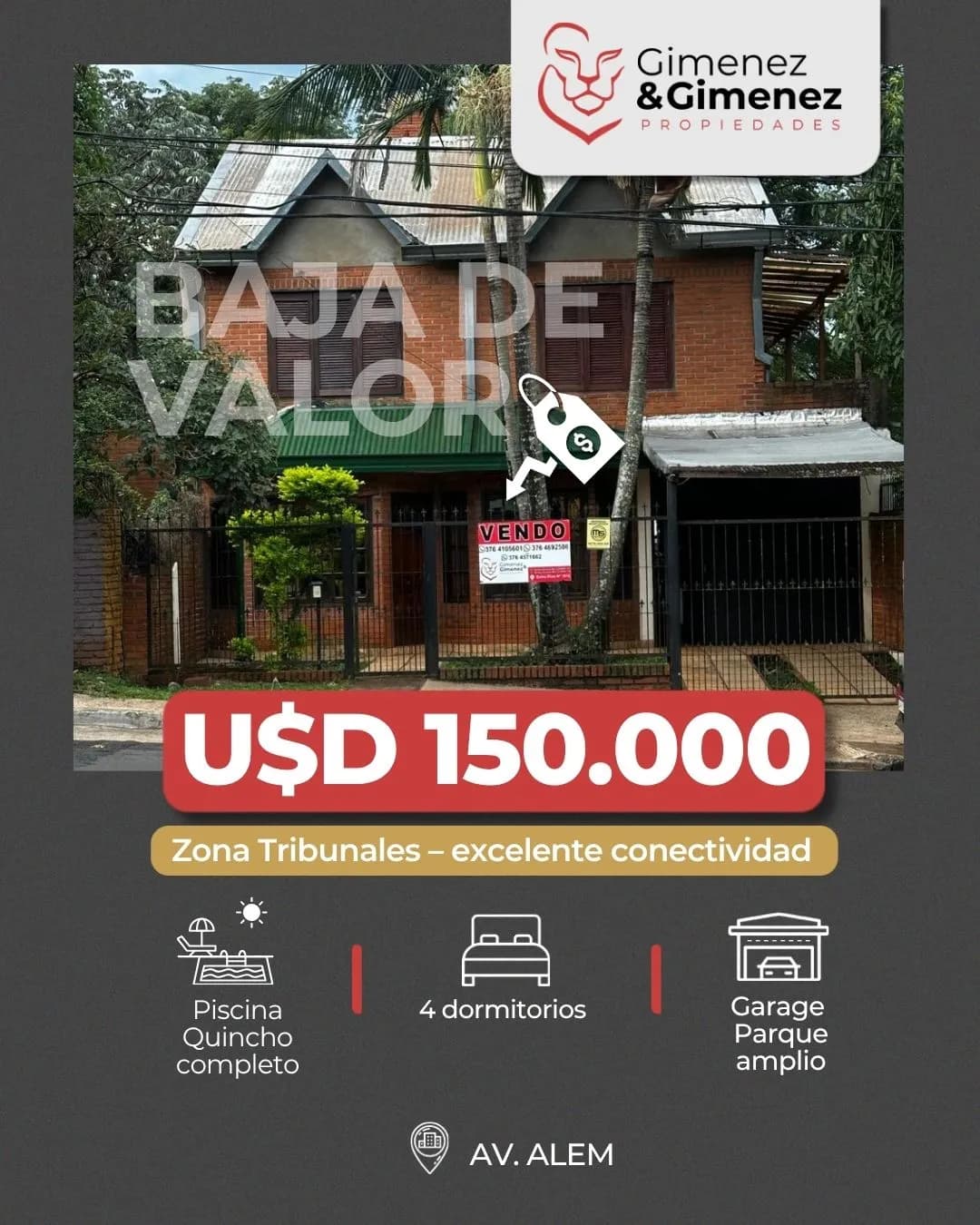 Casa en Venta 4 dormitorios – Av. Alem 3642