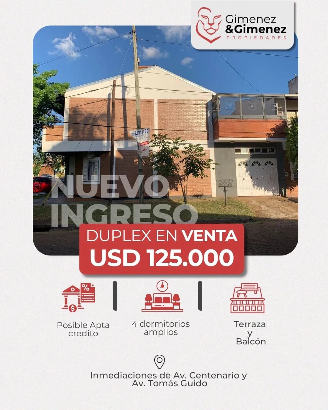 Duplex 4 hab. inmediaciones Av. Centenario y Av. Tomás Guido