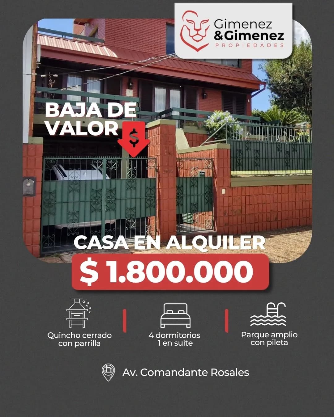 EN ALQUILER casa 4 dormitorios por Av. Comandante Rosales
