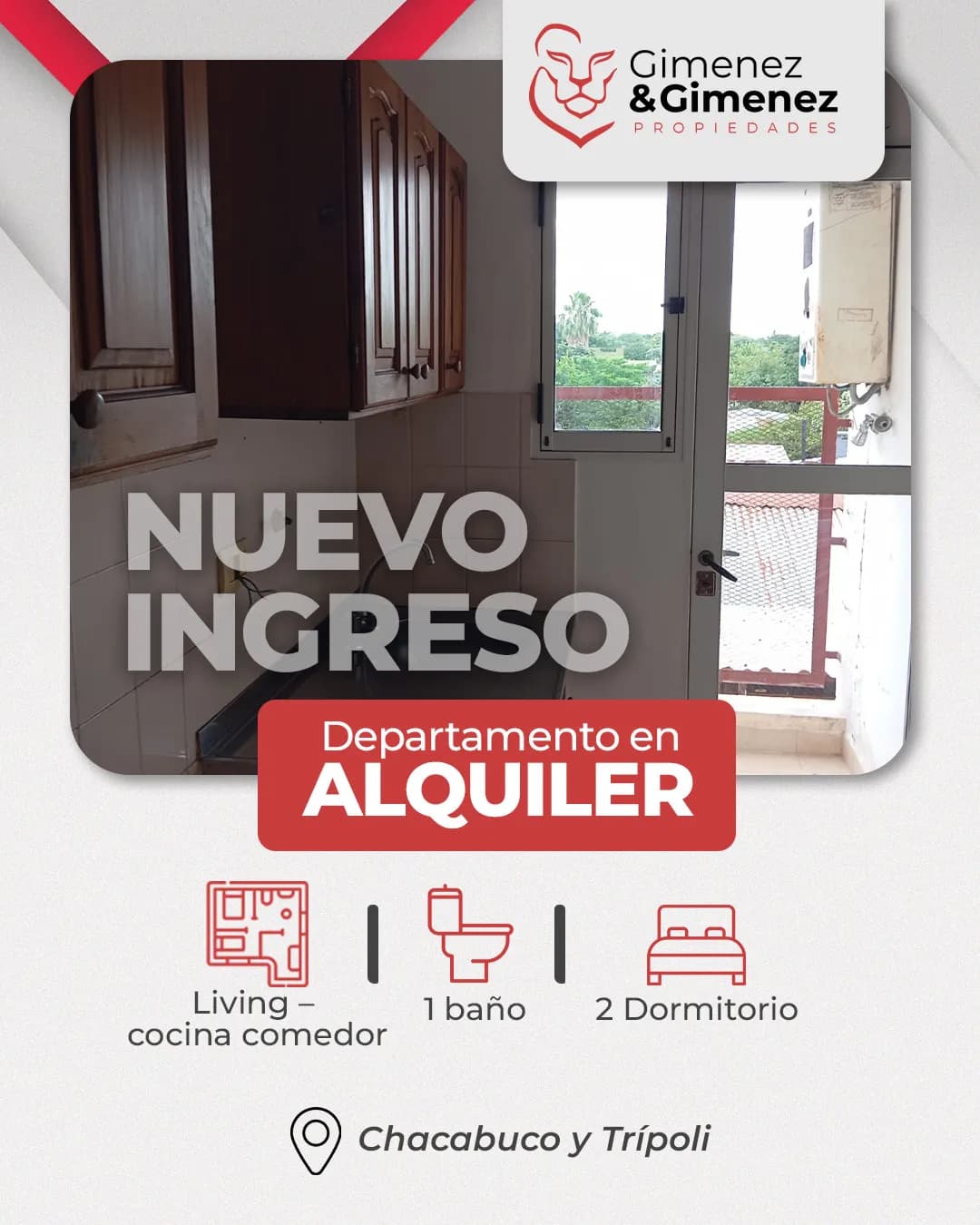 AQUILER departamento 2 habitaciones tripoli y av. chacabuco