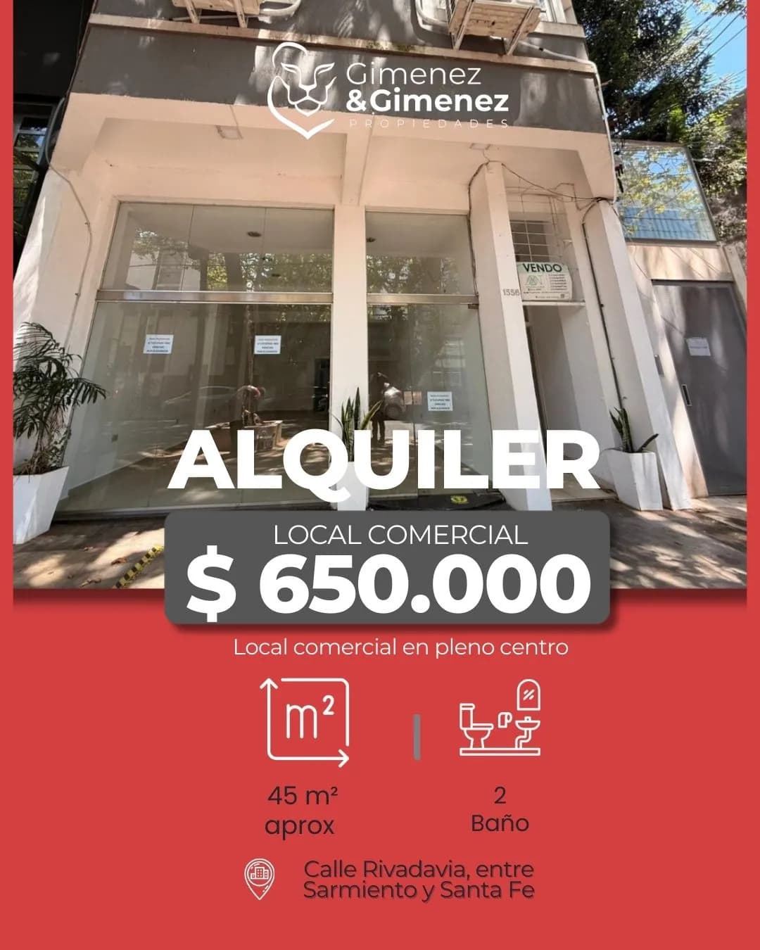 ALQUILER Local Comercial por calle Rivadavia
