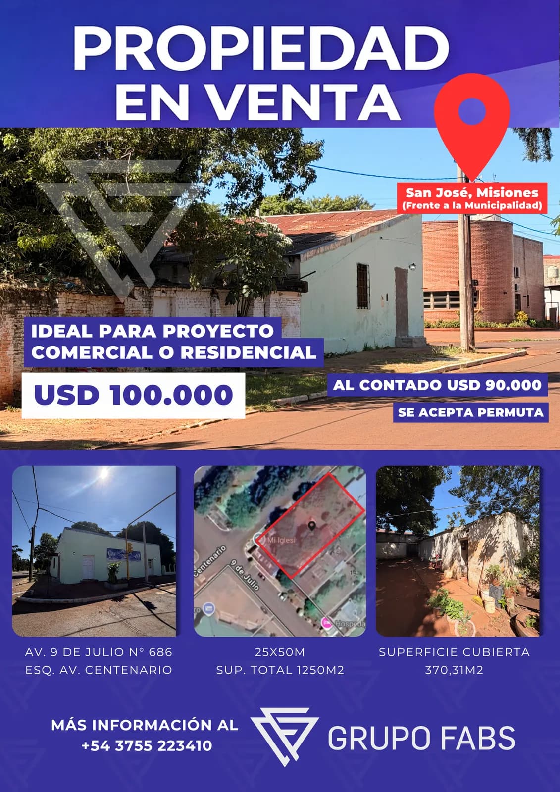 Propiedad 1.250 m² en San José Misiones Centro Ideal Inversión