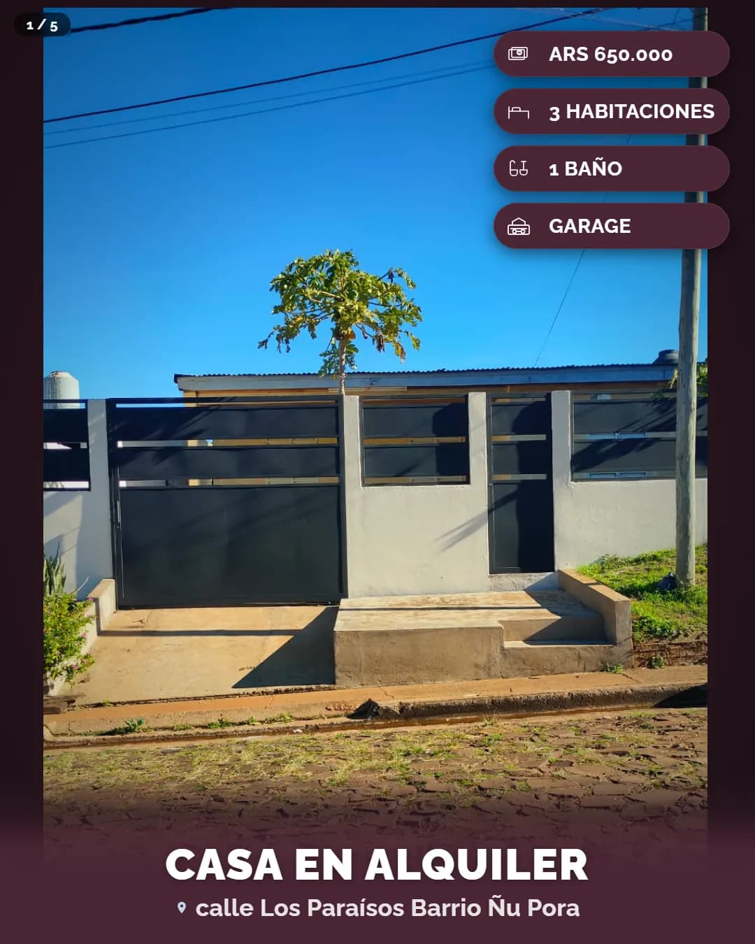 Fachada de casa moderna en alquiler