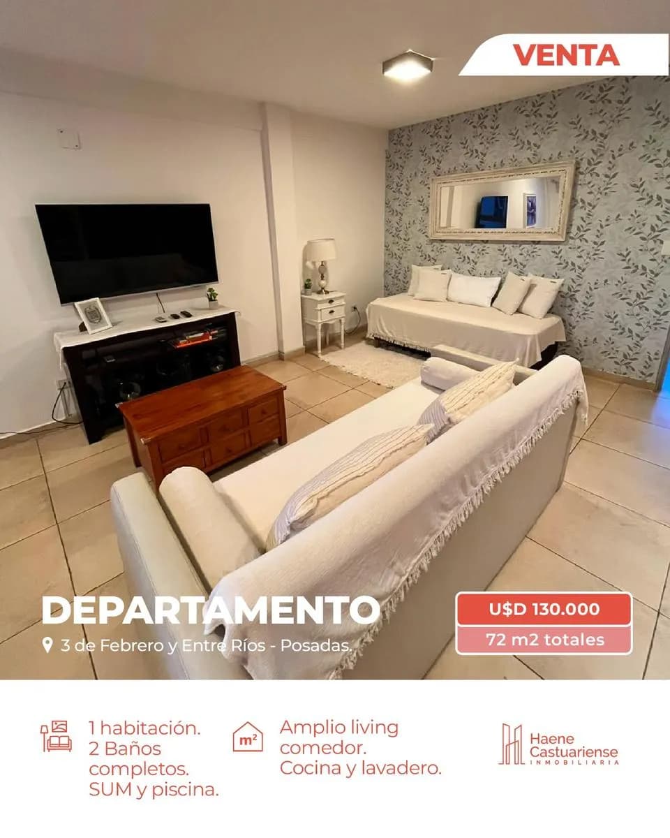 Departamento de un dormitorio en venta en el centro de Posadas