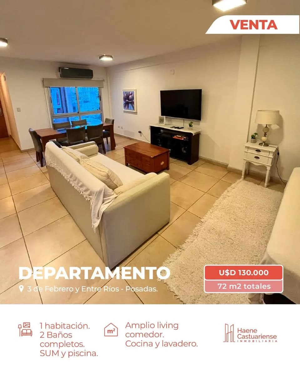 Departamento de un dormitorio en venta en el centro de Posadas