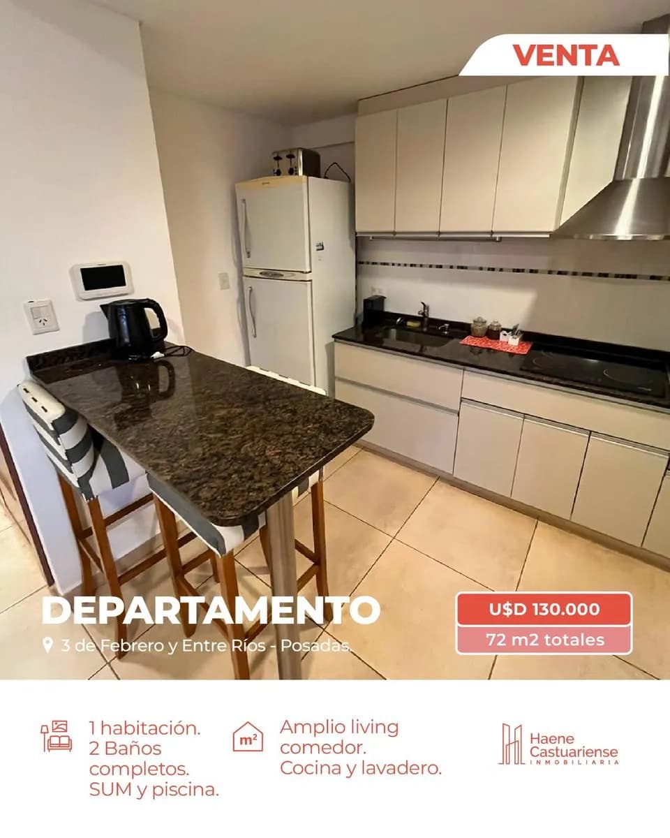 Departamento de un dormitorio en venta en el centro de Posadas