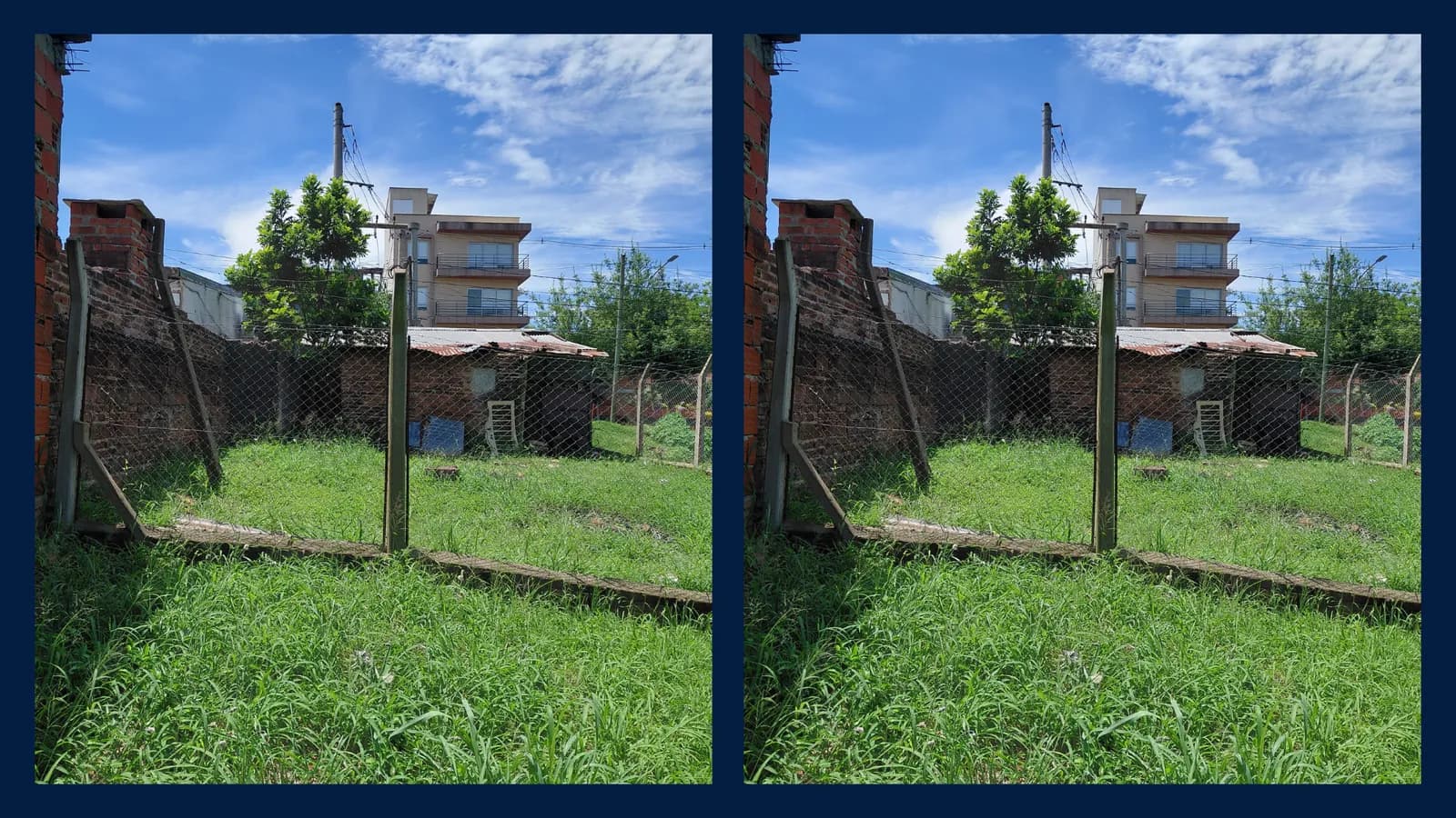 Terreno baldío cercado con césped