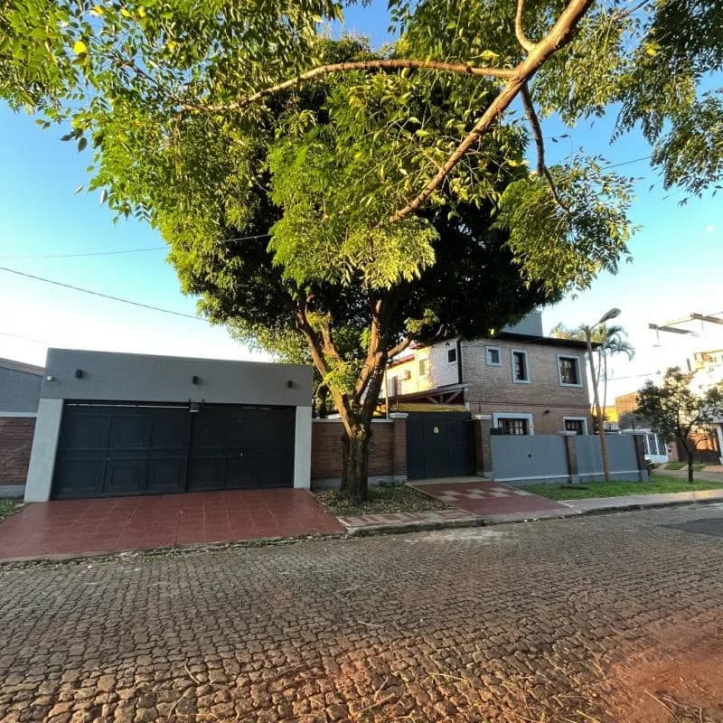Casa moderna con gran árbol frontal