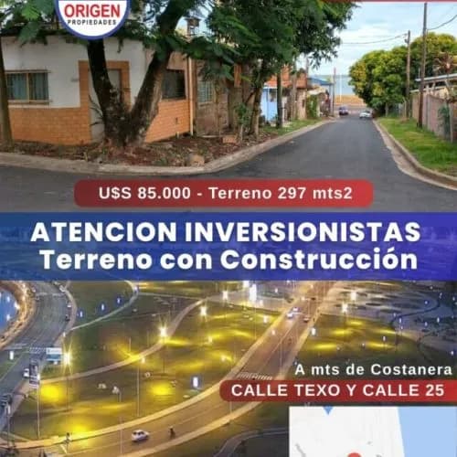 TERRENO CON CONSTRUCCION EN ESQUINA