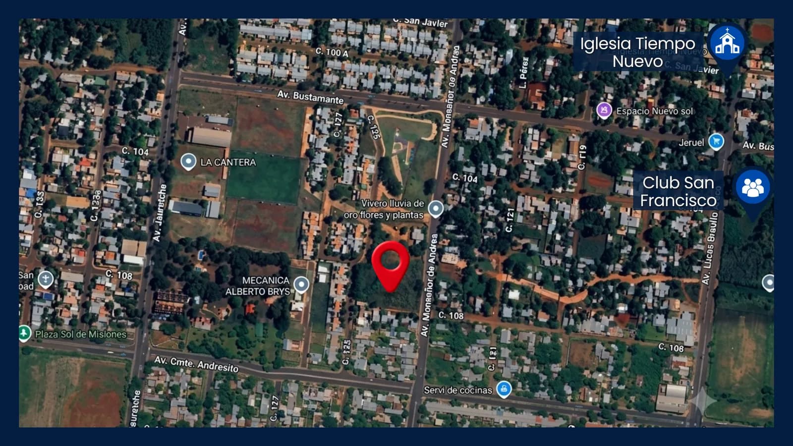 Mapa satelital con ubicación del terreno