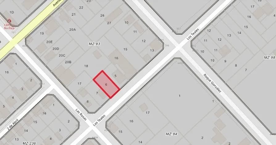 Lote delimitado en plano catastral