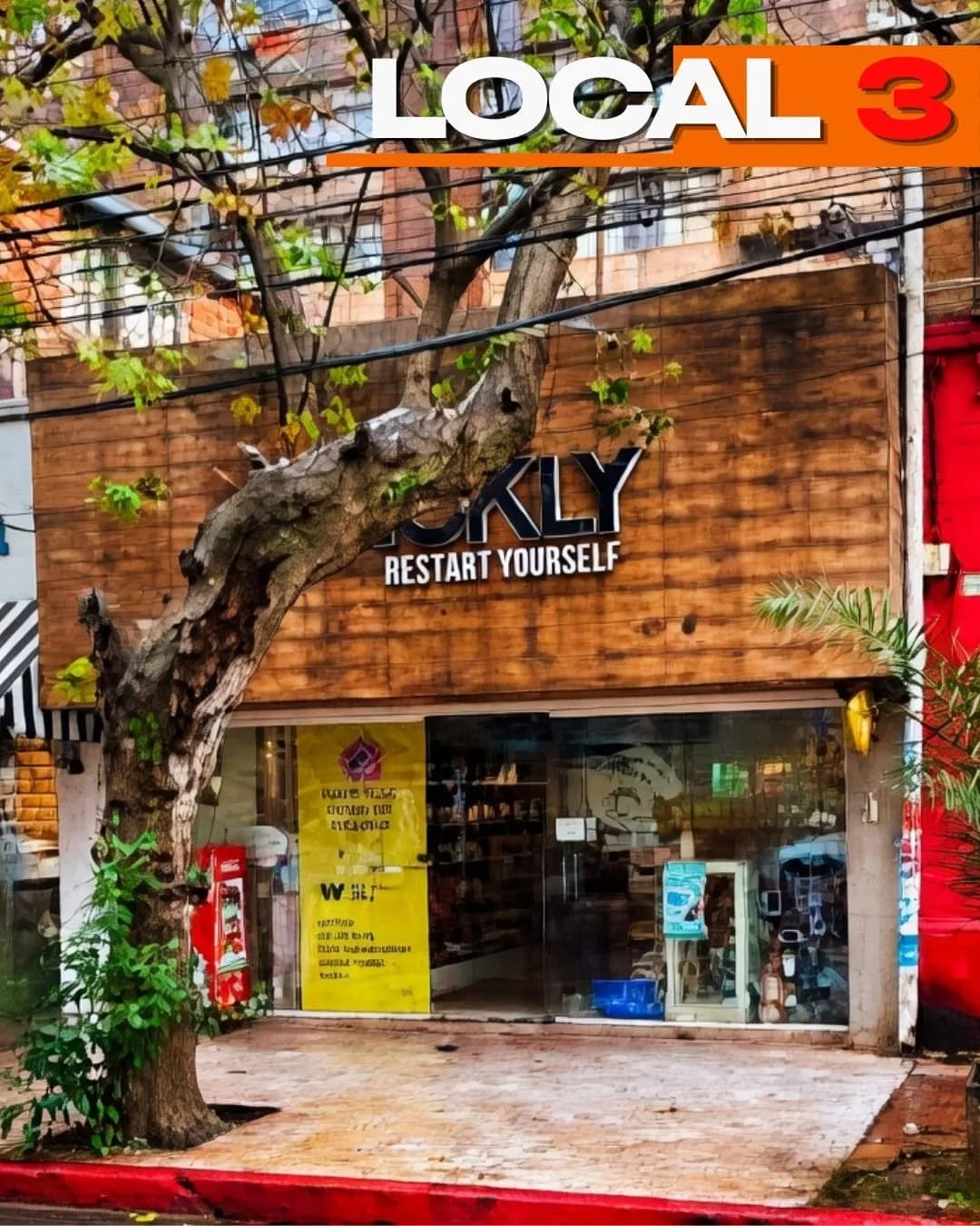 Local comercial con fachada de madera