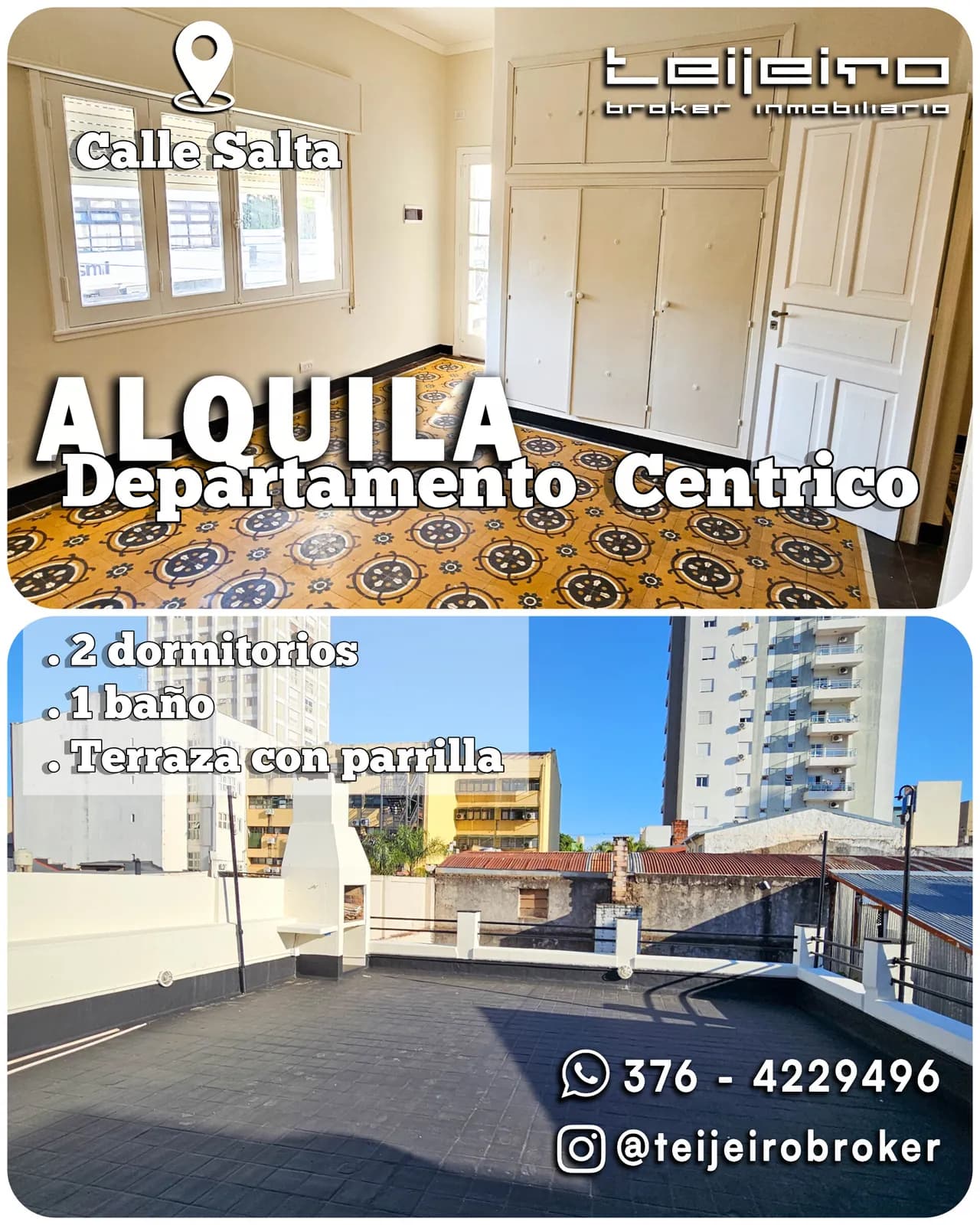 Departamento céntrico en alquiler con terraza
